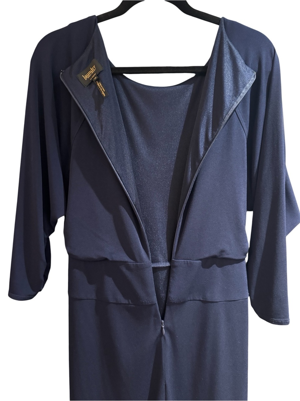 Laundry By Shelli Segal Navy 3/4 Ruched Sleeve Dress Triple belted waist, sz 10 - Picture 5 of 8